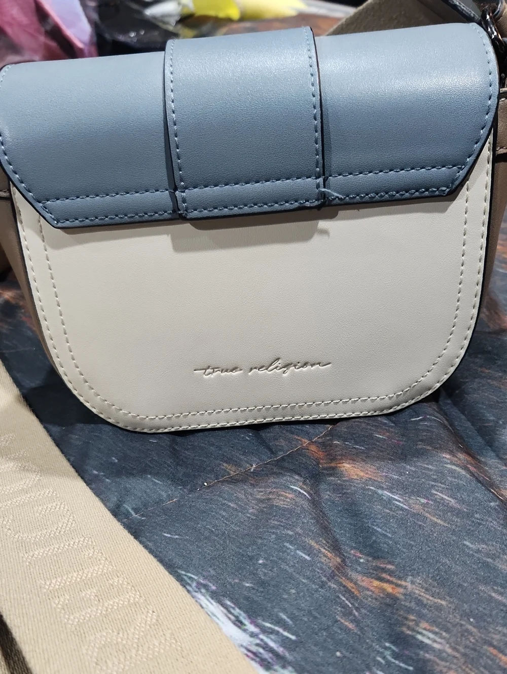 True Religion Blue Crossbody Shoulder Bag with Embellished Closure - Picture 2 of 2